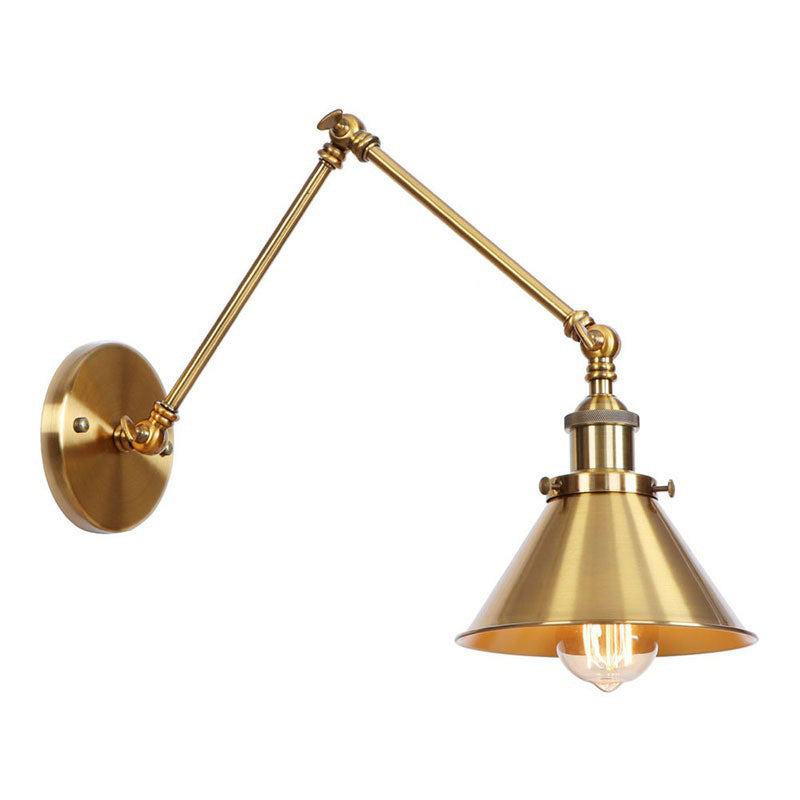 Azura | Iron Brass Wall Lighting Scalloped/Horn/Cone Single 6"/8" Width Antique Wall Lamp with Swing Arm