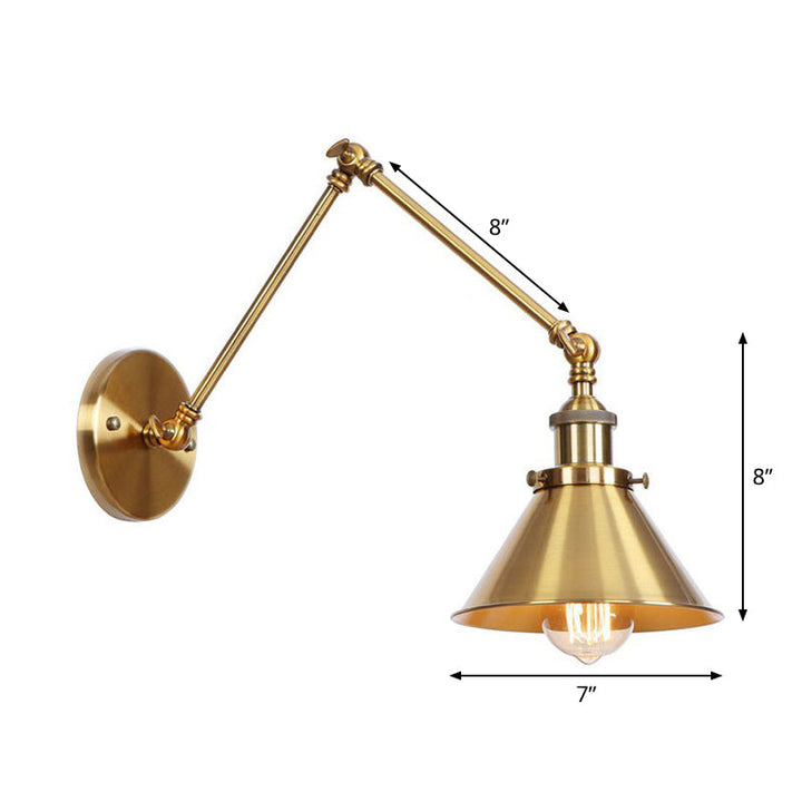 Azura | Iron Brass Wall Lighting Scalloped/Horn/Cone Single 6"/8" Width Antique Wall Lamp with Swing Arm