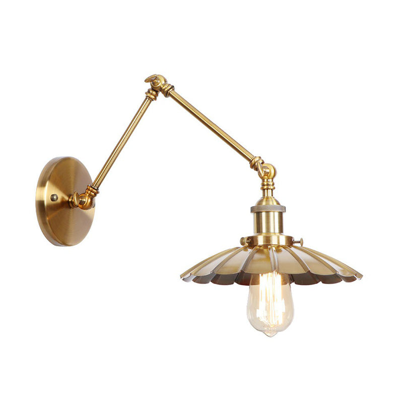 Azura | Iron Brass Wall Lighting Scalloped/Horn/Cone Single 6"/8" Width Antique Wall Lamp with Swing Arm