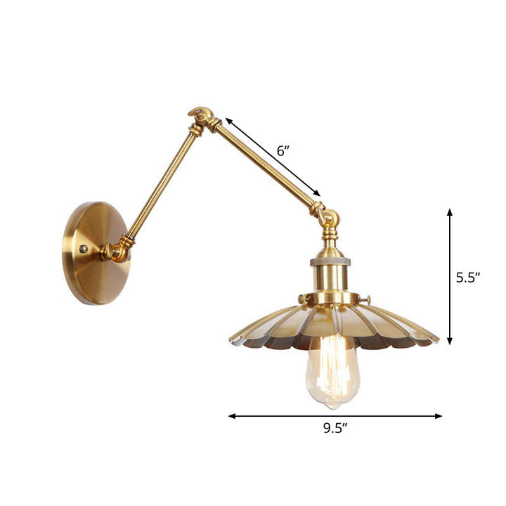 Azura | Iron Brass Wall Lighting Scalloped/Horn/Cone Single 6"/8" Width Antique Wall Lamp with Swing Arm