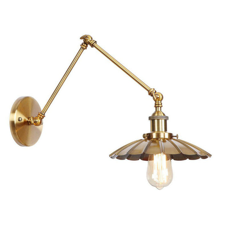 Azura | Iron Brass Wall Lighting Scalloped/Horn/Cone Single 6"/8" Width Antique Wall Lamp with Swing Arm