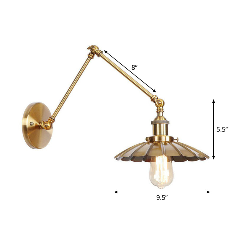 Azura | Iron Brass Wall Lighting Scalloped/Horn/Cone Single 6"/8" Width Antique Wall Lamp with Swing Arm
