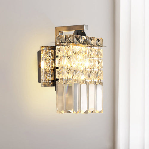Azura | Rectangular wall lamp crystal block wall sconce in chrome with crystal rod draping