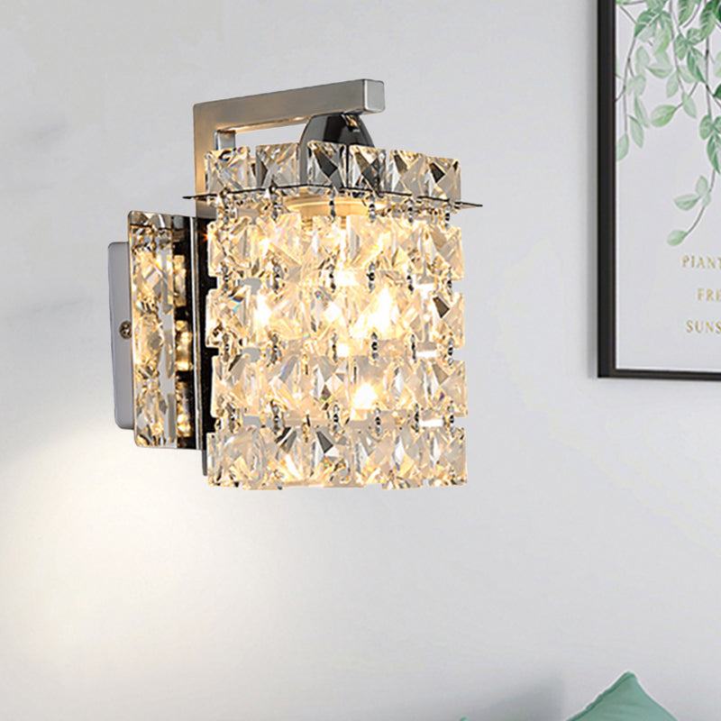 Azura | Rectangular wall lamp crystal block wall sconce in chrome with crystal rod draping