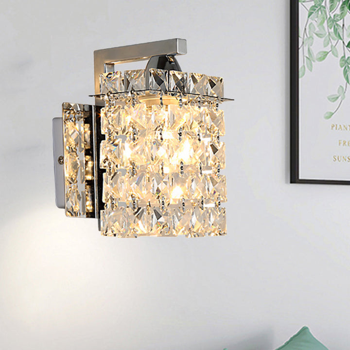 Azura | Rectangular wall lamp crystal block wall sconce in chrome with crystal rod draping