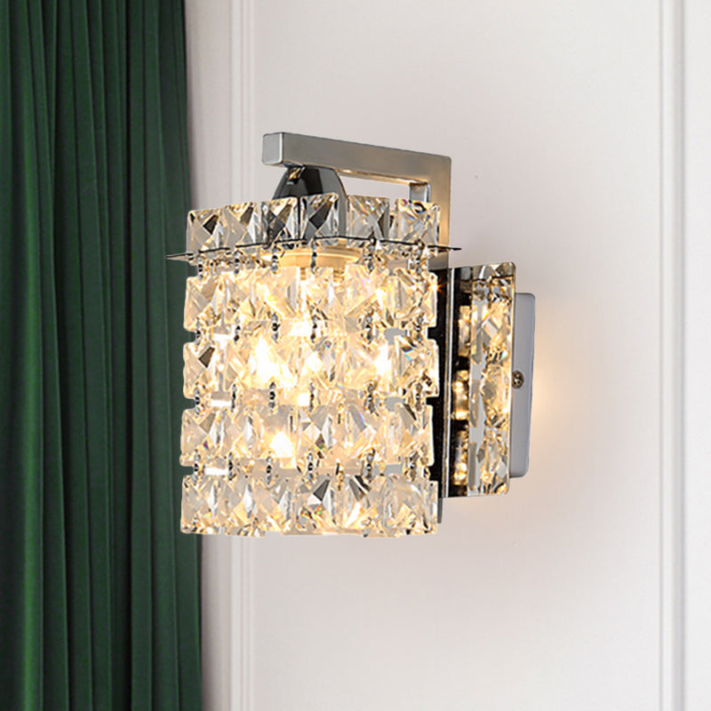 Azura | Rectangular wall lamp crystal block wall sconce in chrome with crystal rod draping