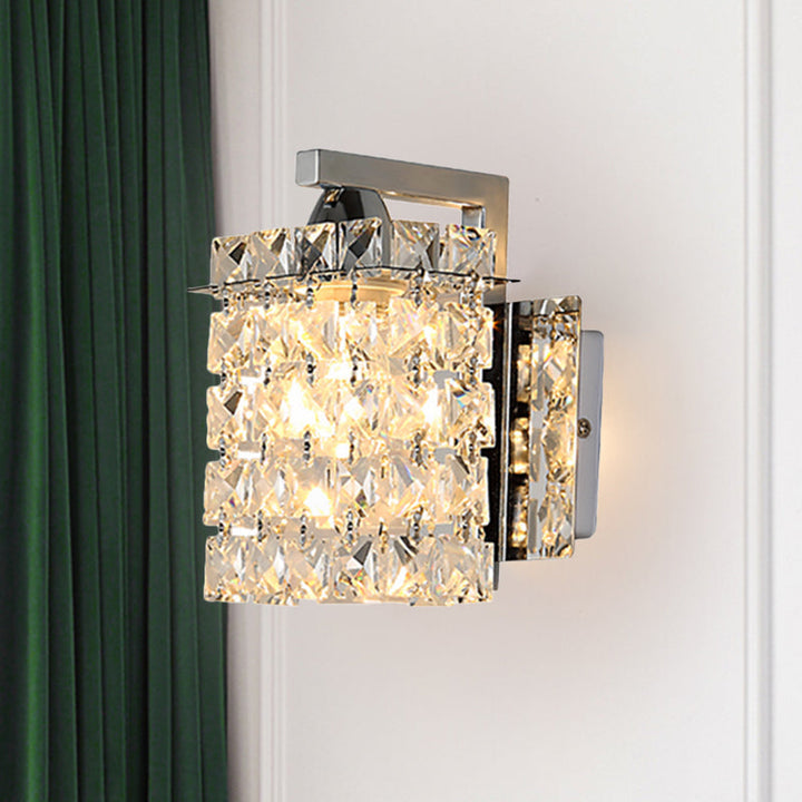 Azura | Rectangular wall lamp crystal block wall sconce in chrome with crystal rod draping