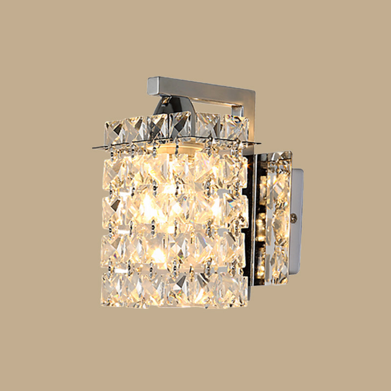 Azura | Rectangular wall lamp crystal block wall sconce in chrome with crystal rod draping
