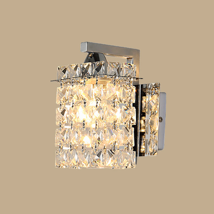 Azura | Rectangular wall lamp crystal block wall sconce in chrome with crystal rod draping