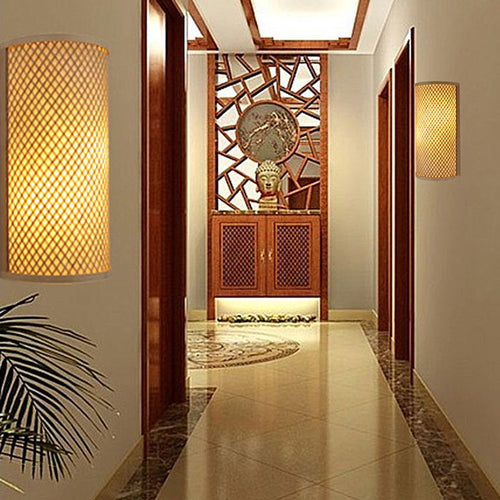 Azura | Half-cylindrical wall lamp for flush mounting Minimalist bamboo 1 head hallway wall light in beige