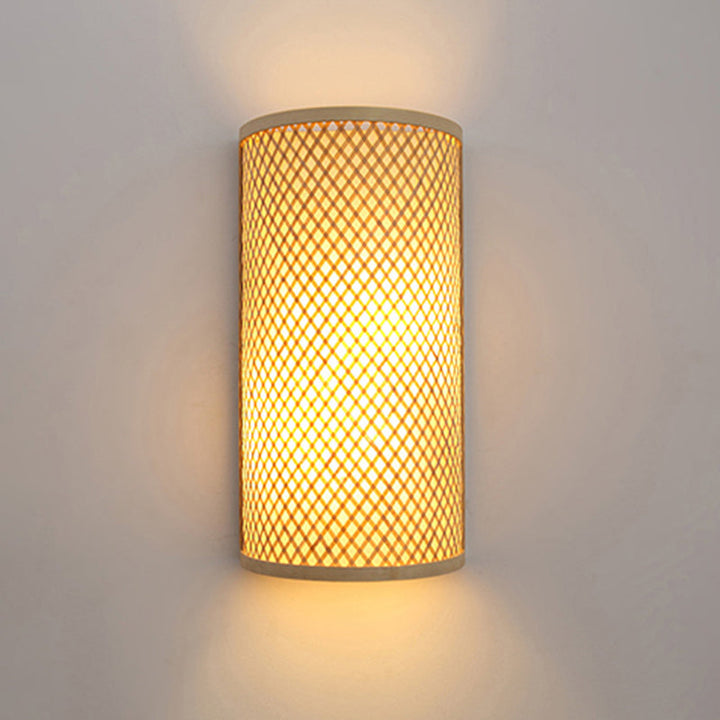 Azura | Half-cylindrical wall lamp for flush mounting Minimalist bamboo 1 head hallway wall light in beige