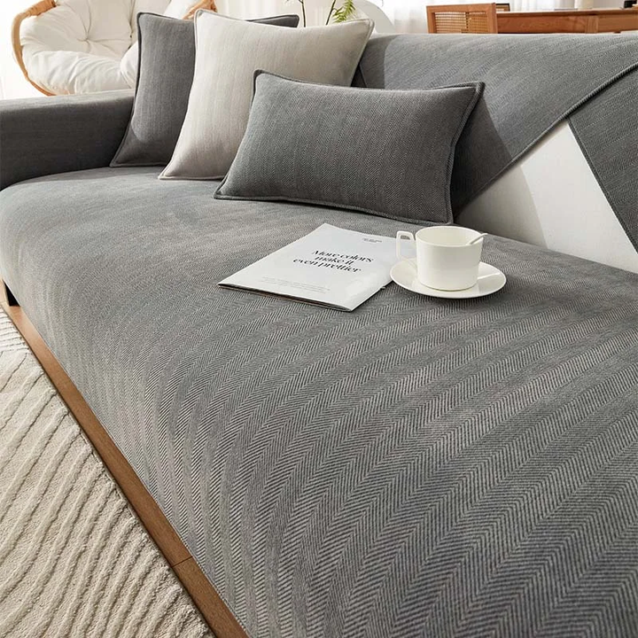 Herringbone Chenille Fabric Furniture Protector Sofa Cover | Bowlift