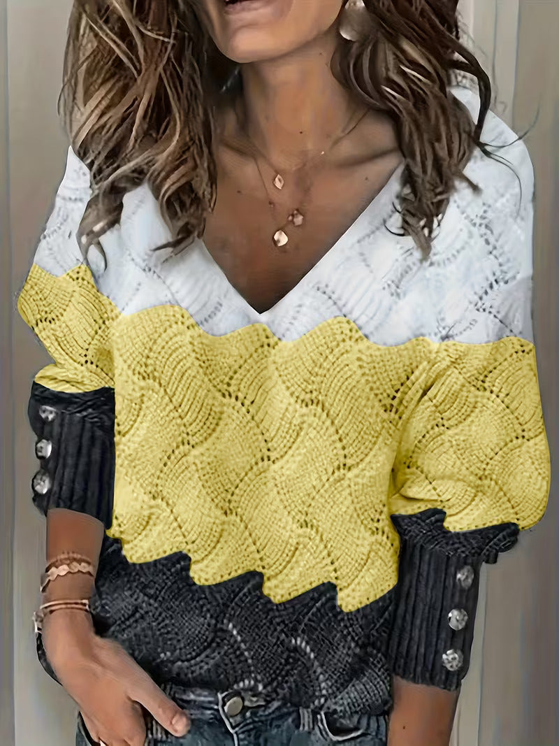 Sinara - Elegant V-Neck Long Sleeve Sweater