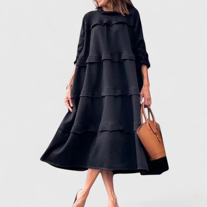 STACEY – RUFFLED TIERED MIDI DRESS