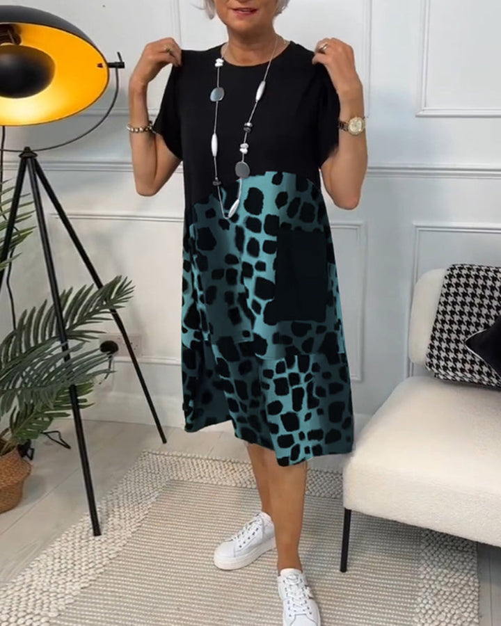 Allison - Stylish Short Sleeve Leopard Print Midi Dress