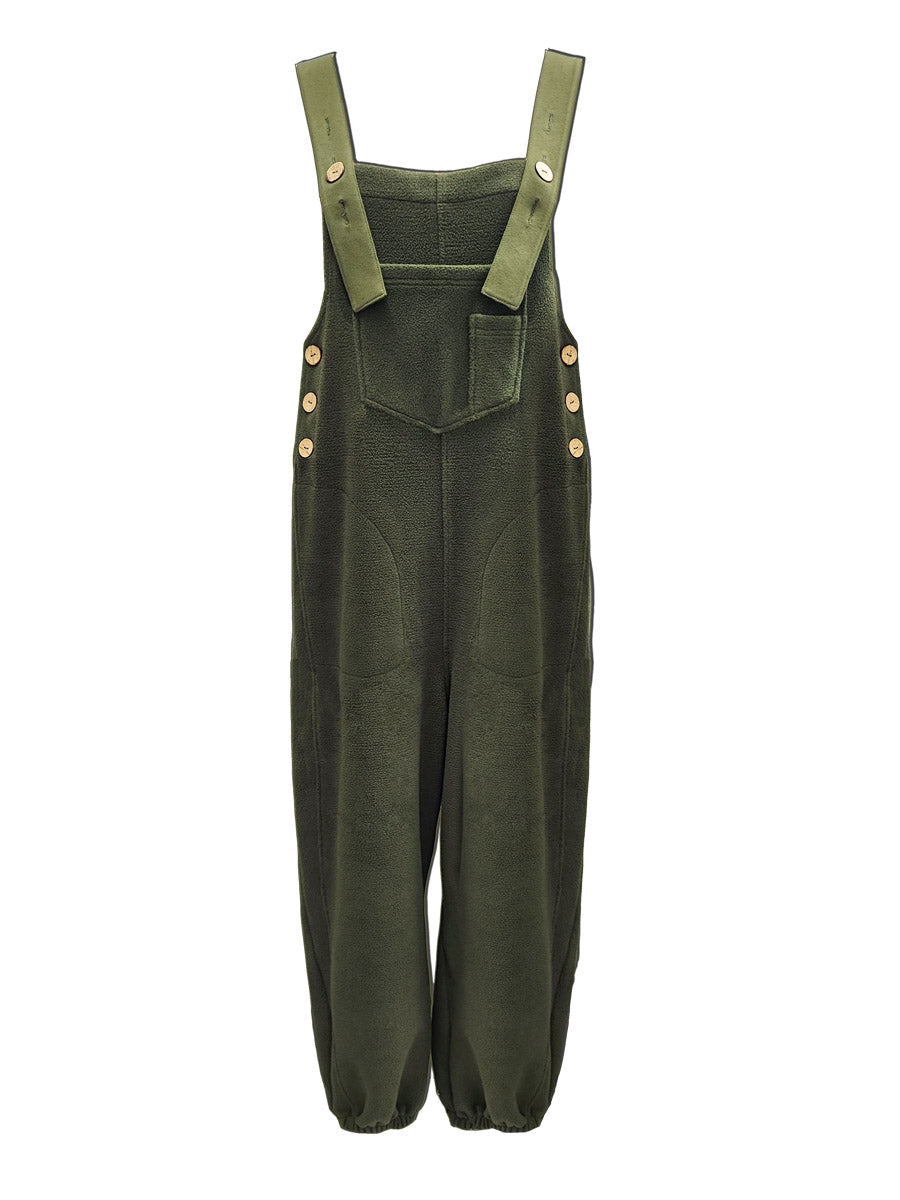Fleece Dungarees for Women with Coconut Shell Buttons