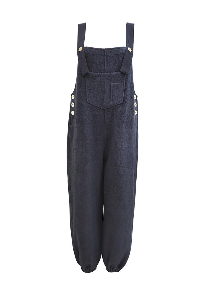 Fleece Dungarees for Women with Coconut Shell Buttons
