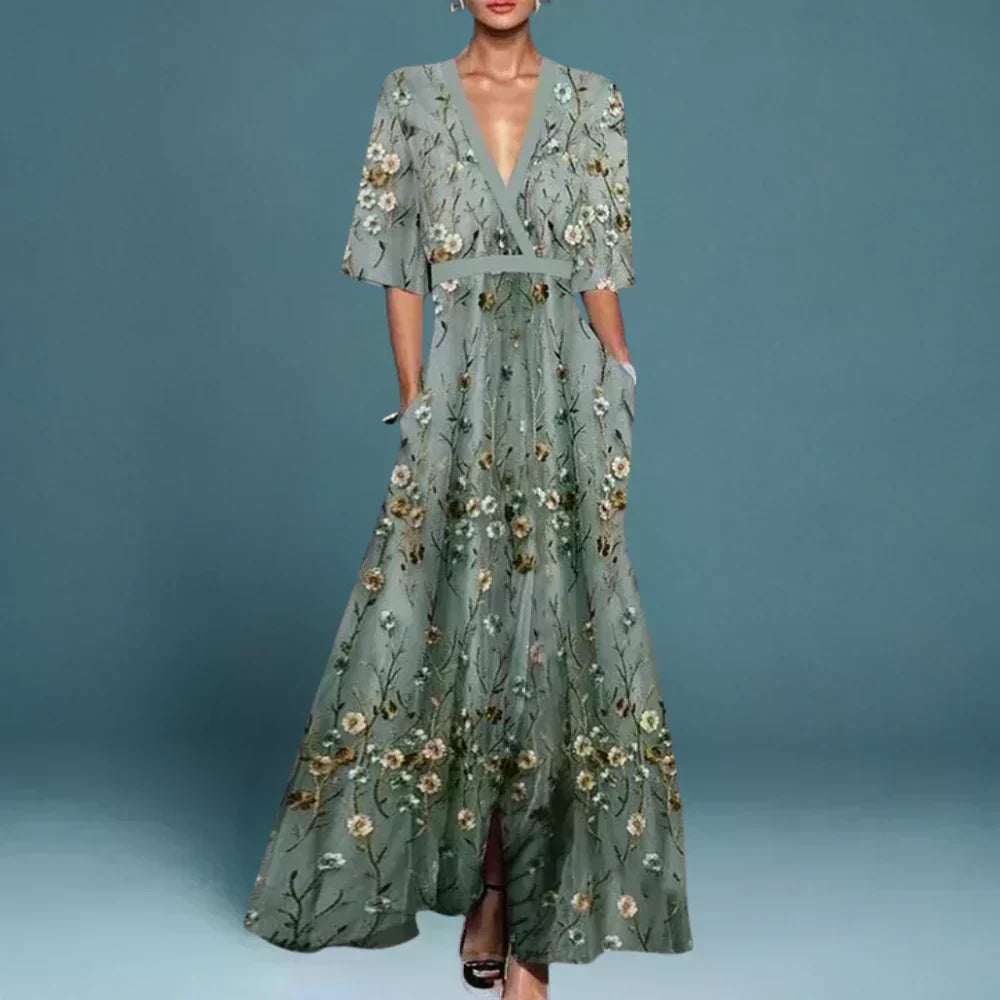 Evie - Elegant Dress With Flower Pattern