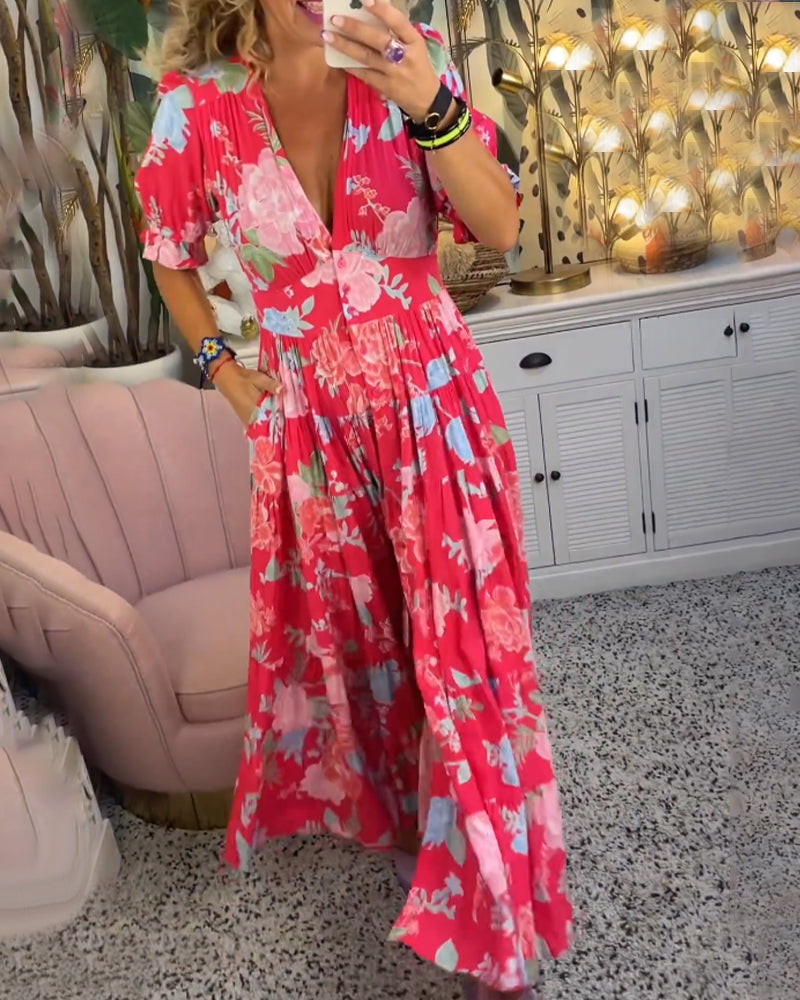 Catrisa ~ V-Neck Floral Pocket Dress