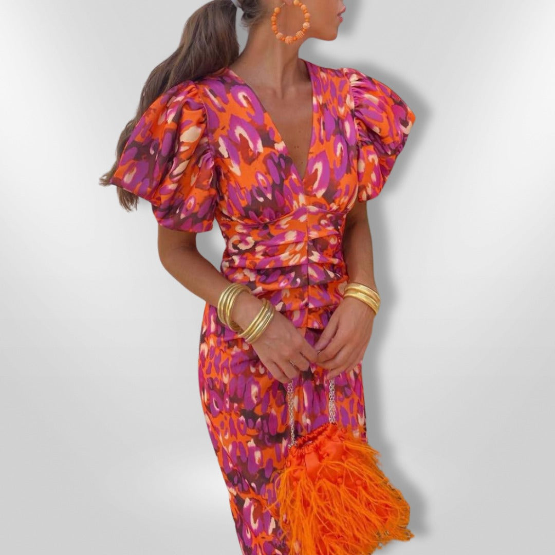 Elegant Midi Dress with Voluminous Sleeves