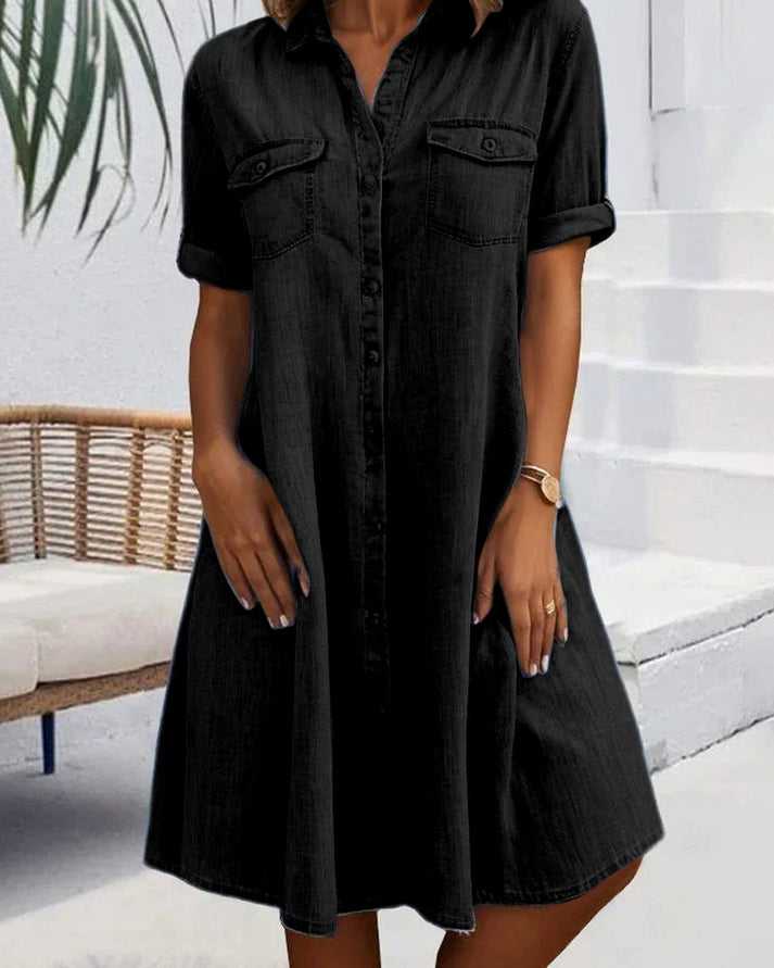 Sienna | Button-Up Short Sleeve Denim Dress