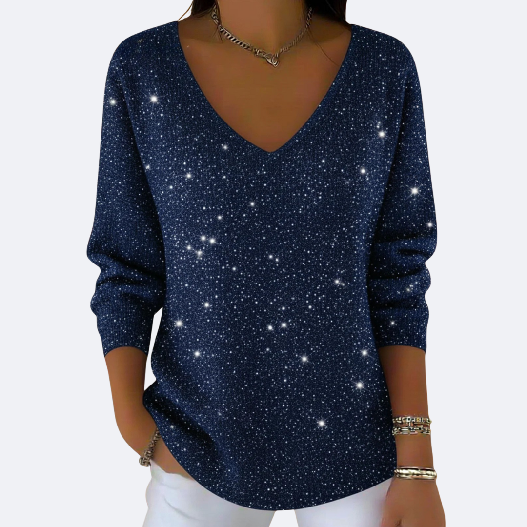 GIULIA - Elegant V-Neck Sweater with Glitter