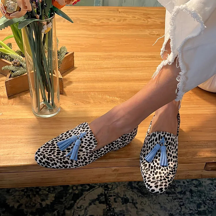 Bianca | Spotted Loafers With Blue Tassel