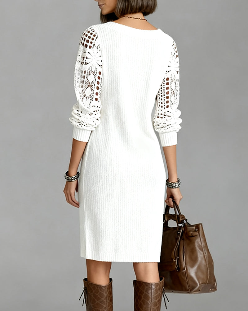 Long Sleeve Lace Dress with V-Neck