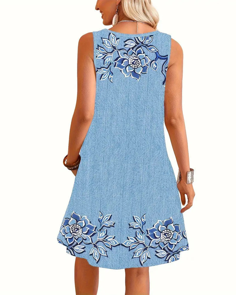 ARIEL – SLEEVELESS FLORAL BUTTON DRESS
