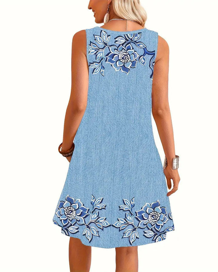 ARIEL – SLEEVELESS FLORAL BUTTON DRESS