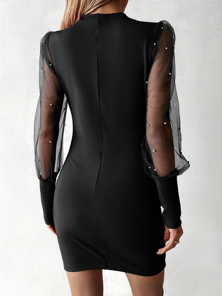 Yamato - Beaded Pleated Dress With Tulle Sleeves