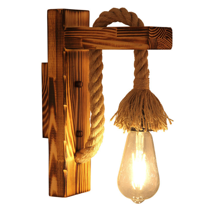 Azura | 1-Bulb Wood Wall Mounted Lighting Industrial Brown Rectangular Hall Rope Wall Light Set
