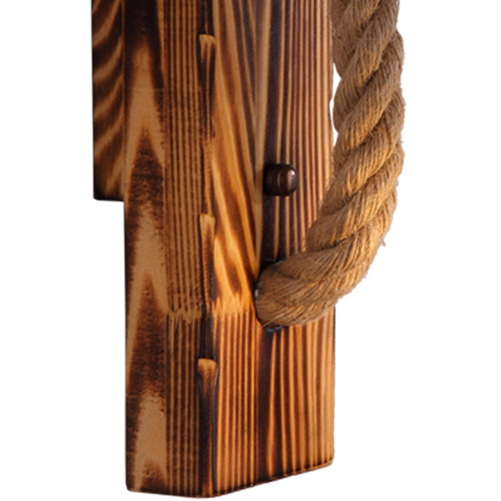 Azura | 1-Bulb Wood Wall Mounted Lighting Industrial Brown Rectangular Hall Rope Wall Light Set