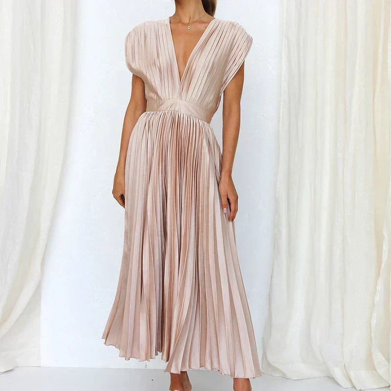 Adele | V-neck Maxi Dress with Pleats