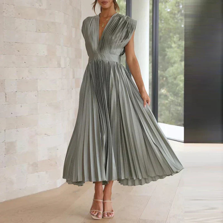 Adele | V-neck Maxi Dress with Pleats