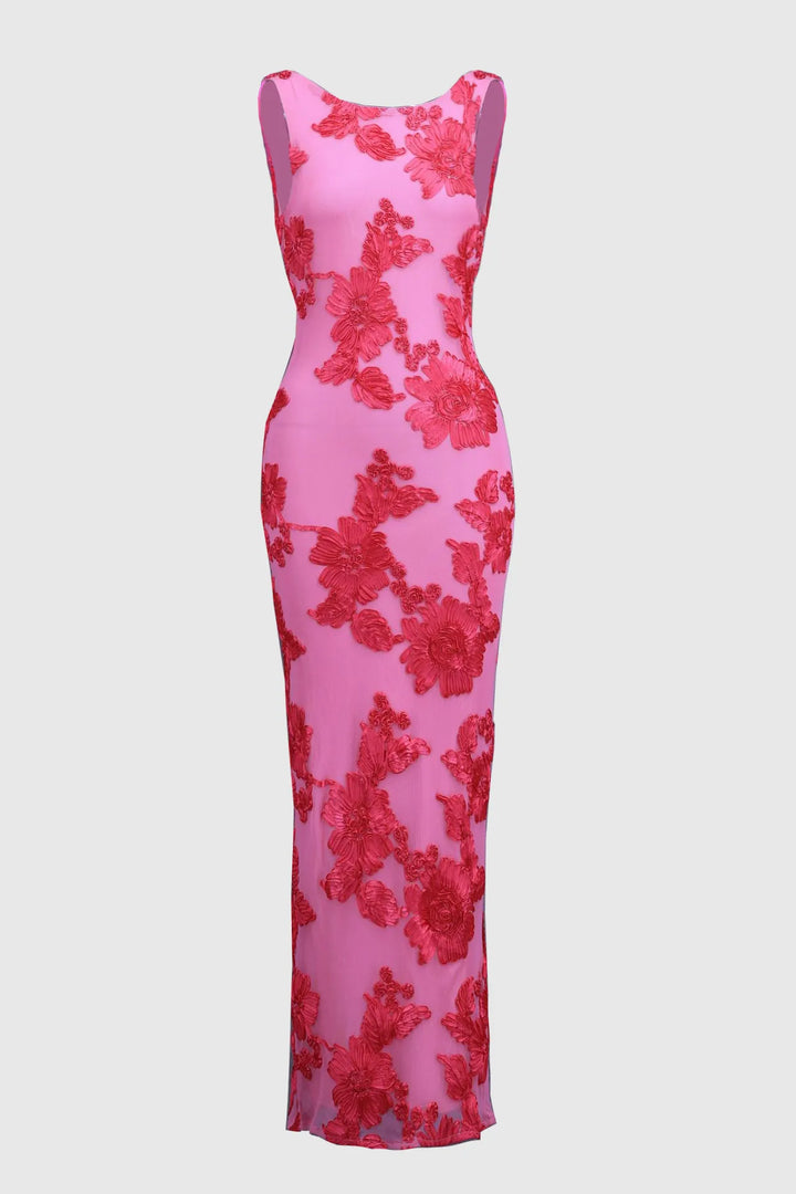 Calliope - Floral Appliqué Mesh Maxi Dress