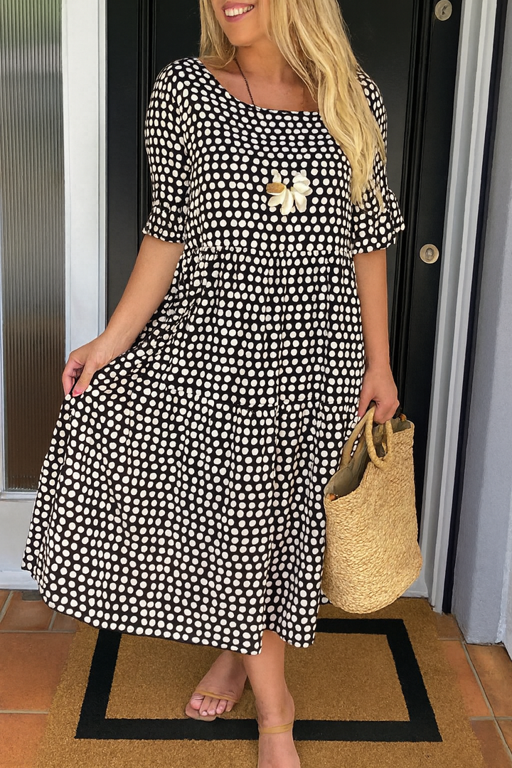 IRIS | SABLE MIDI DRESS WITH SHORT SLEEVES