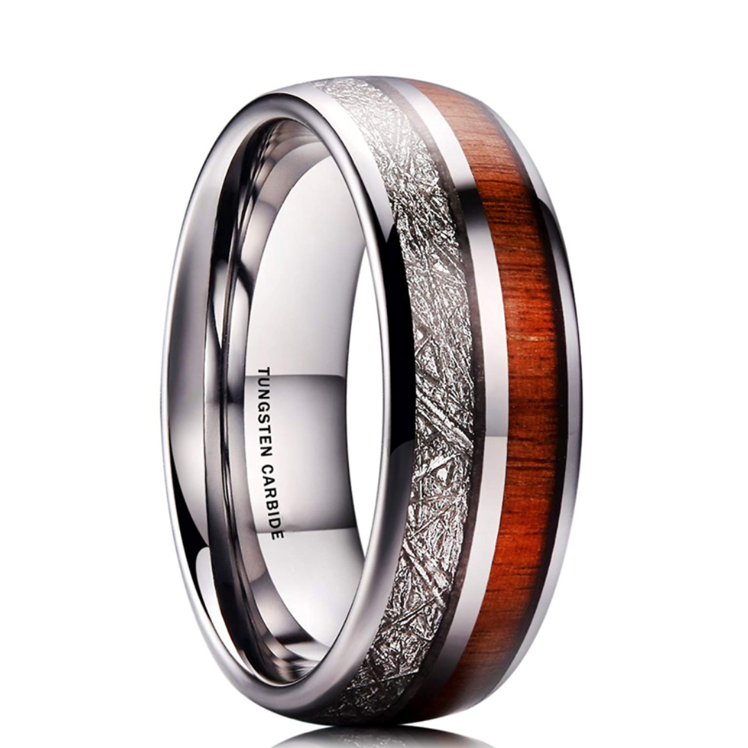 Rustic Wood Inlay Men's Ring