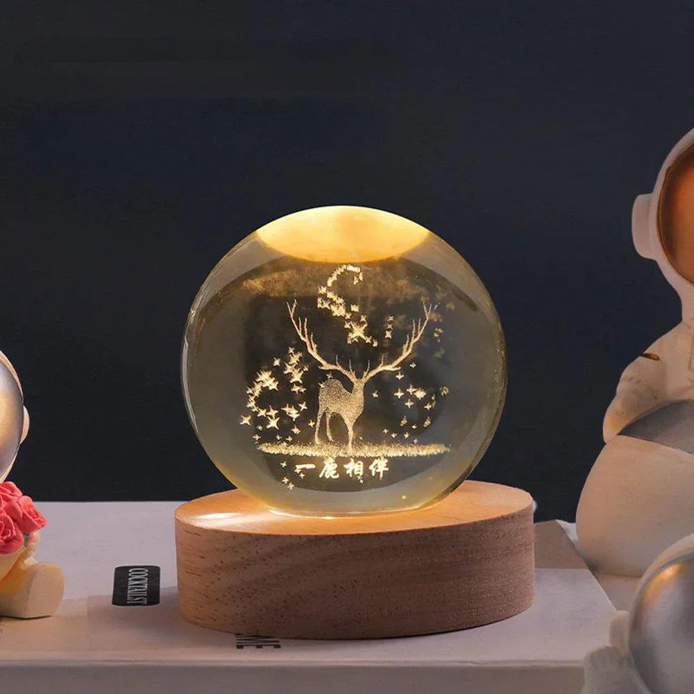 BowLift | Night Light Wooden Base Crystal Ball Lamp