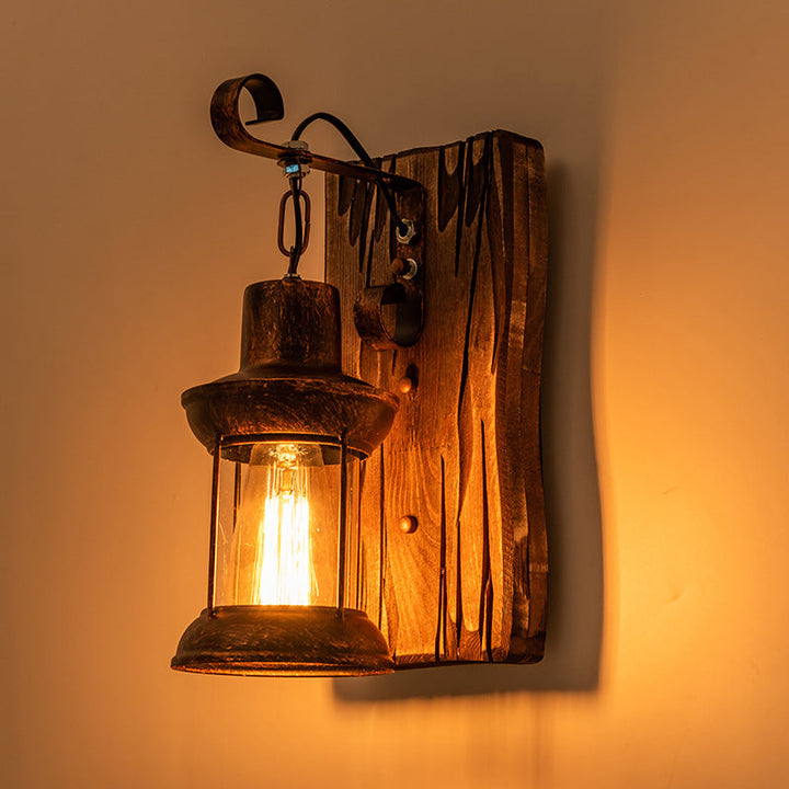 Azura | Industrial Lantern Wall Mount Light 1-Light Iron Wall Light with Clear Glass Shade for Restaurant