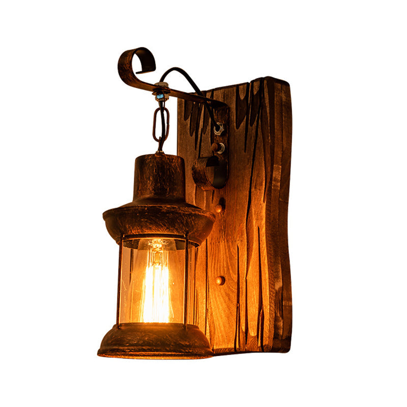 Azura | Industrial Lantern Wall Mount Light 1-Light Iron Wall Light with Clear Glass Shade for Restaurant