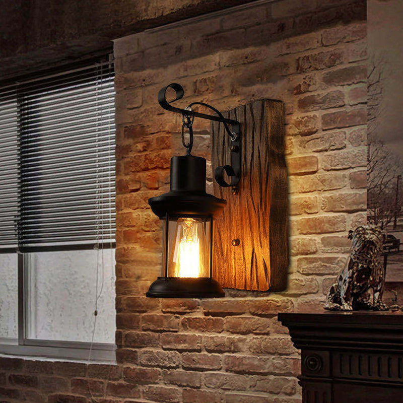 Azura | Industrial Lantern Wall Mount Light 1-Light Iron Wall Light with Clear Glass Shade for Restaurant