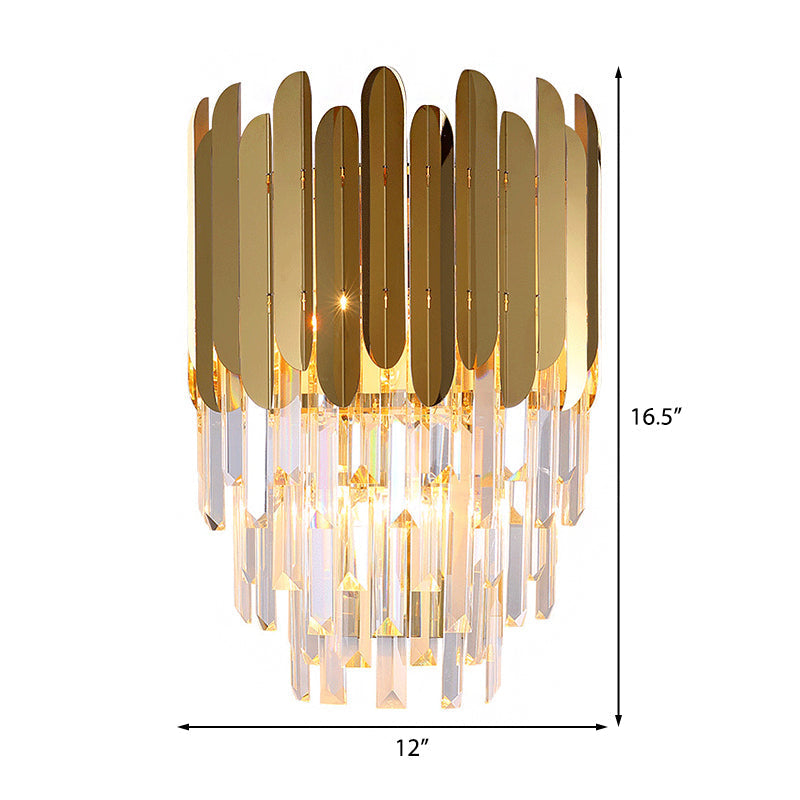 Azura | Stacked Wall Light Modernist Metal 1 Light Brass Wall Lamp with Clear Crystal Block for Nightstand