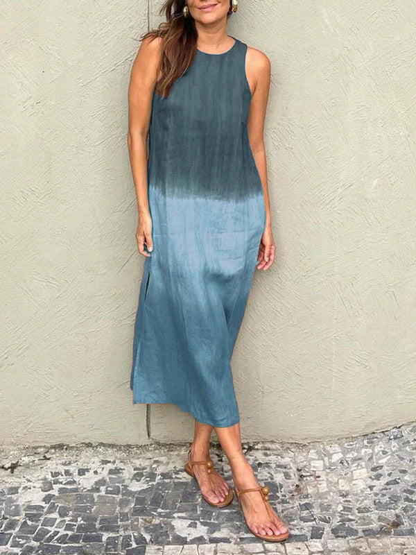 Briar - Casual Cotton Linen Side Split Long Dress