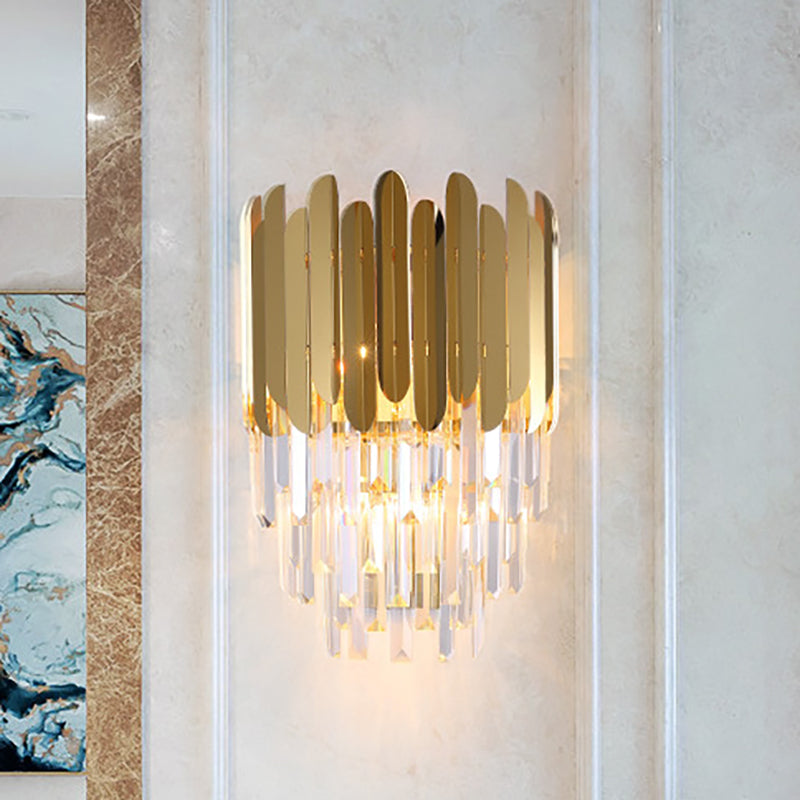Azura | Stacked Wall Light Modernist Metal 1 Light Brass Wall Lamp with Clear Crystal Block for Nightstand