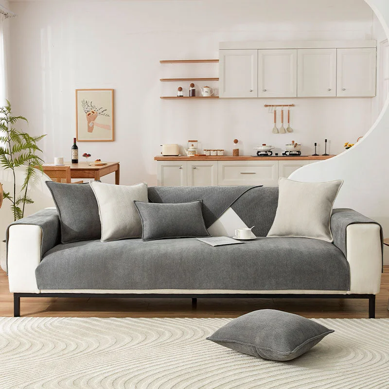 Herringbone Chenille Fabric Furniture Protector Sofa Cover | Bowlift