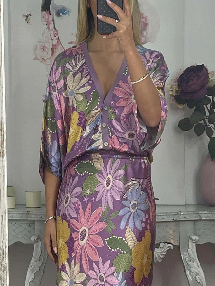 Exquisite Satin Floral Print Off-shoulder Shirt