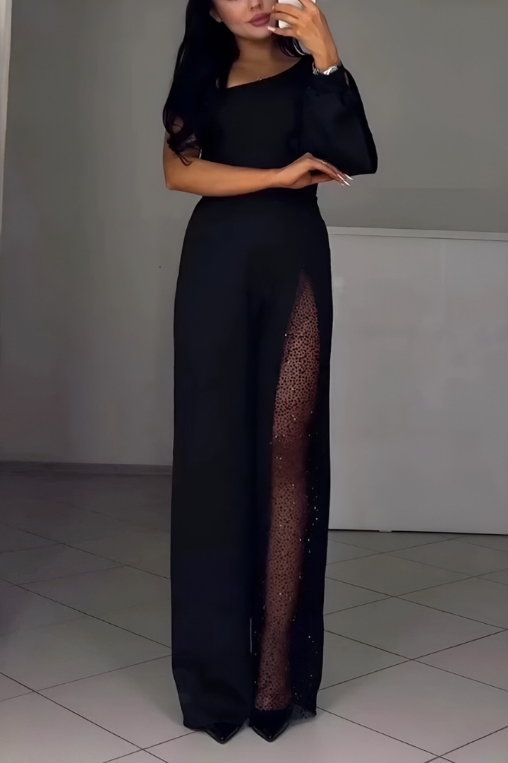 Artemis | Elegant one-shoulder jumpsuit with glitter detail
