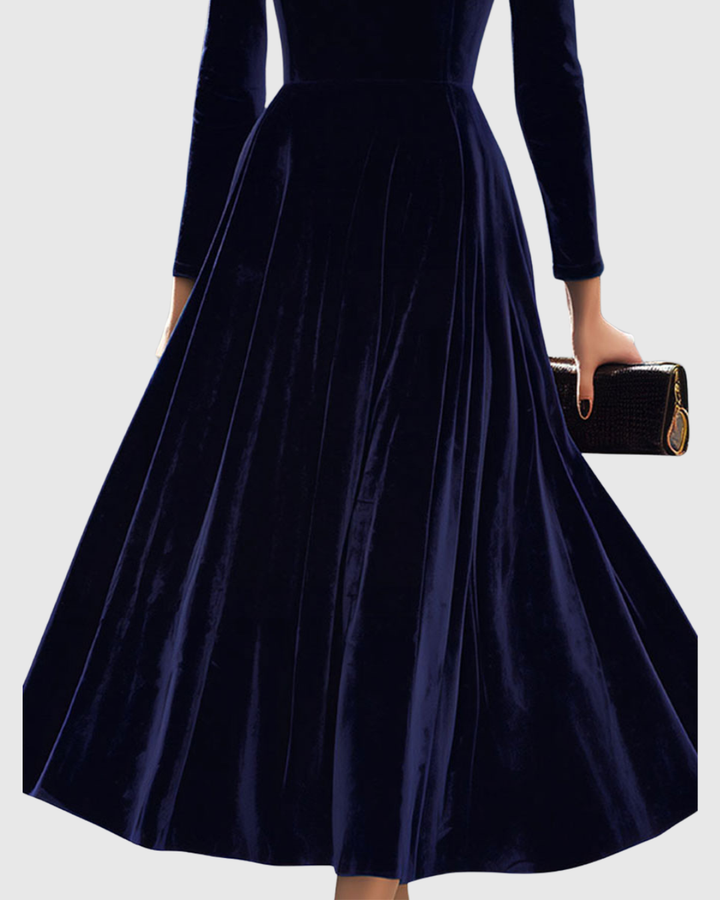 Sibella | Navy Long-Sleeve Midi Dress
