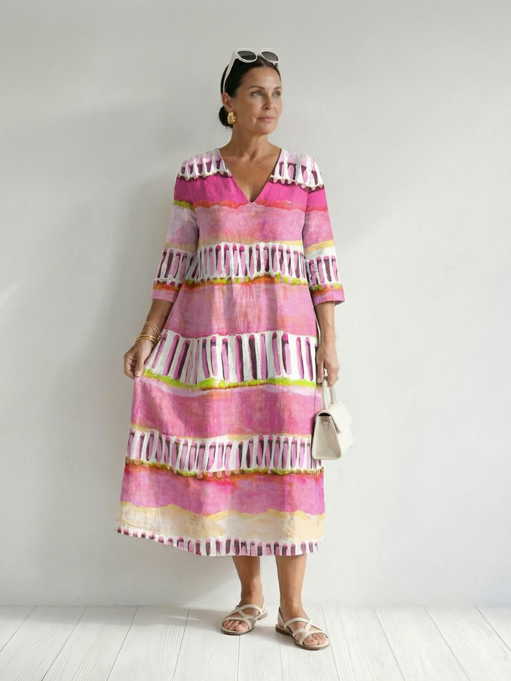 Calla | Easy Flow Patterned Stripe Midi Dress